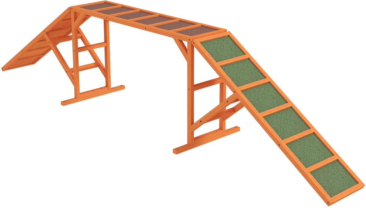 PawHut Agility Steg voor Honden - 325x55x69 cm - Agility Trainingsapparaat met Rotsvaste Stang - Hout - Oranje