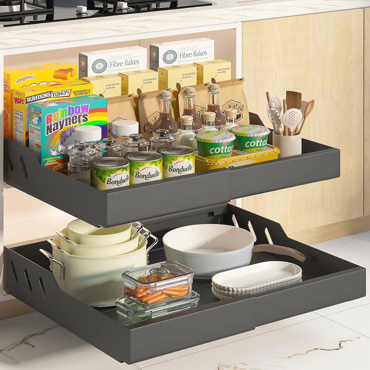 Uitschuifbare Keukenlade 2 Stuks, Metalen Organizer met Verstelbare Breedte 32–53 cm
