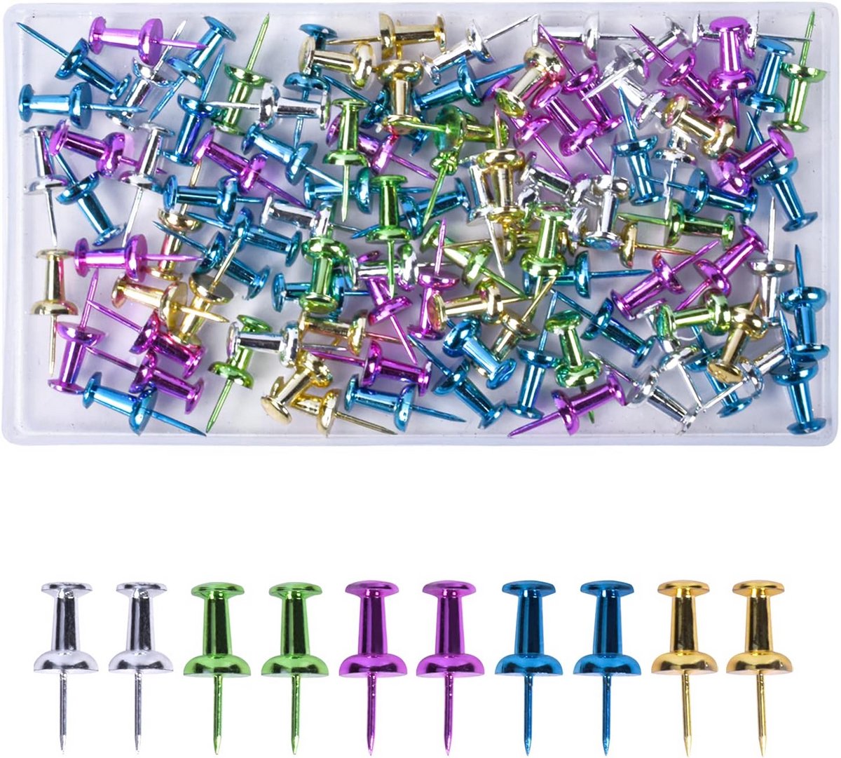100 stuks meerkleurige punaises voor muurkaarten en foto's - 2,5 cm