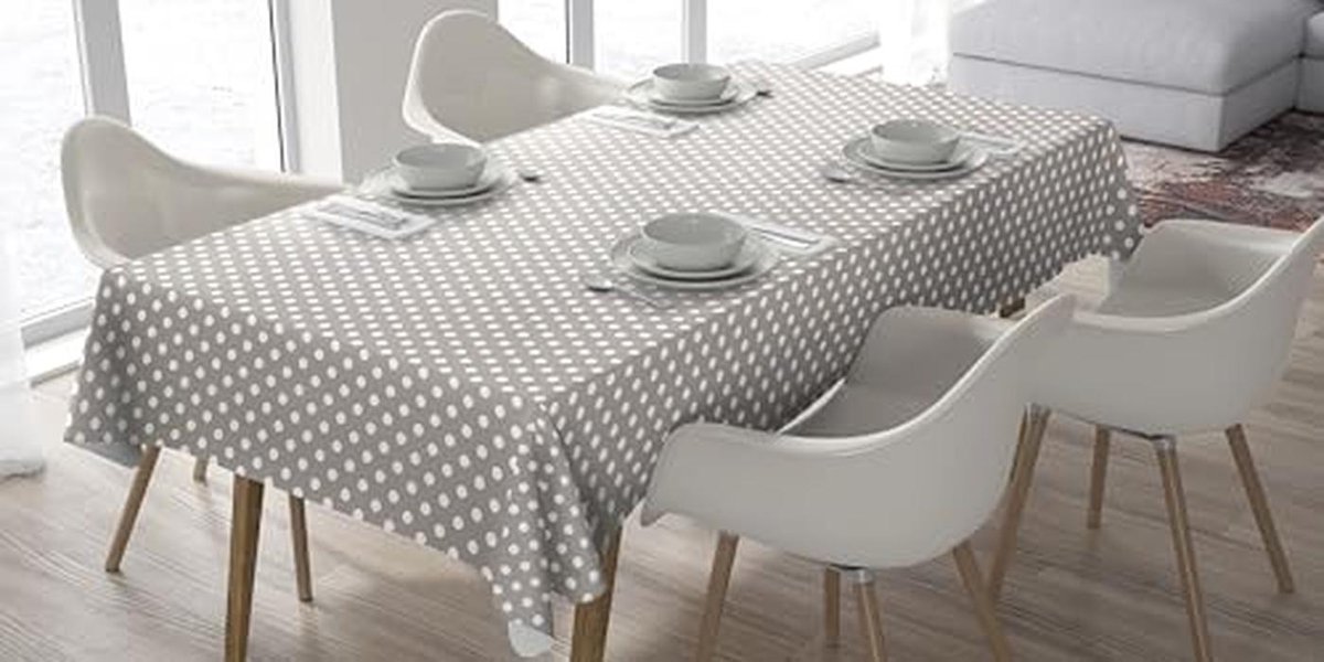 Rechthoekig PVC Tafellaken 140 x 180 cm - Beige Grijs met Polka Dot