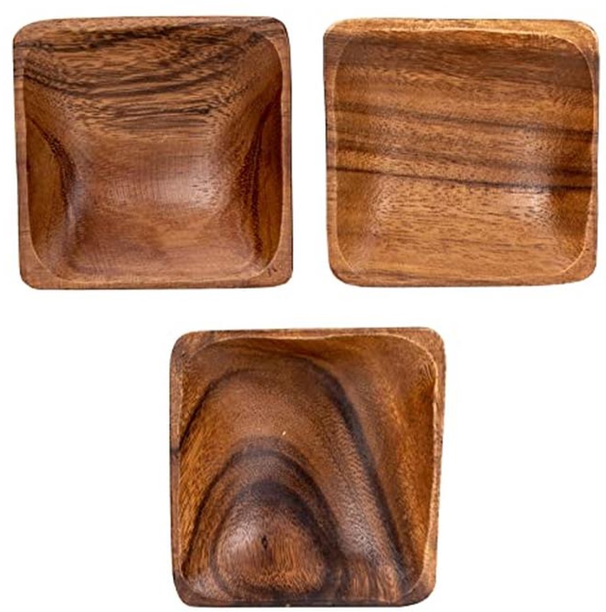 Set van 3 Snackborden van Acaciahout - 10 x 10 cm - Natuurlijke Tafeldecoratie