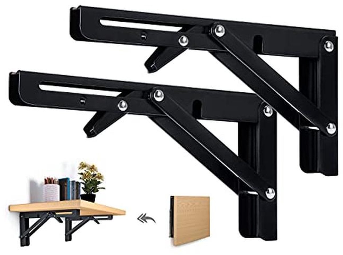 Klapconsole set van 2 - Ruimtebesparende, zware belasting, inklapbare plankhouders voor wandtafels en klaptafels