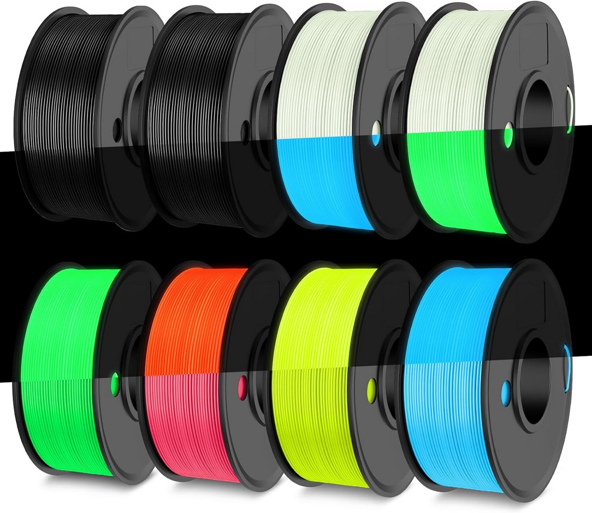 Glow in the Dark PETG 3D Printer Filament Bundle - Multicolor 1.75mm - 250g
