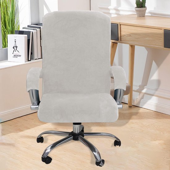 Fluwelen pluche bureaustoelovertrek met armleuning, effen, stretch hoes voor bureaustoel, elastische stoelhoezen, elastaan, bureaustoelhoezen, afneembaar, wijnrood, XL