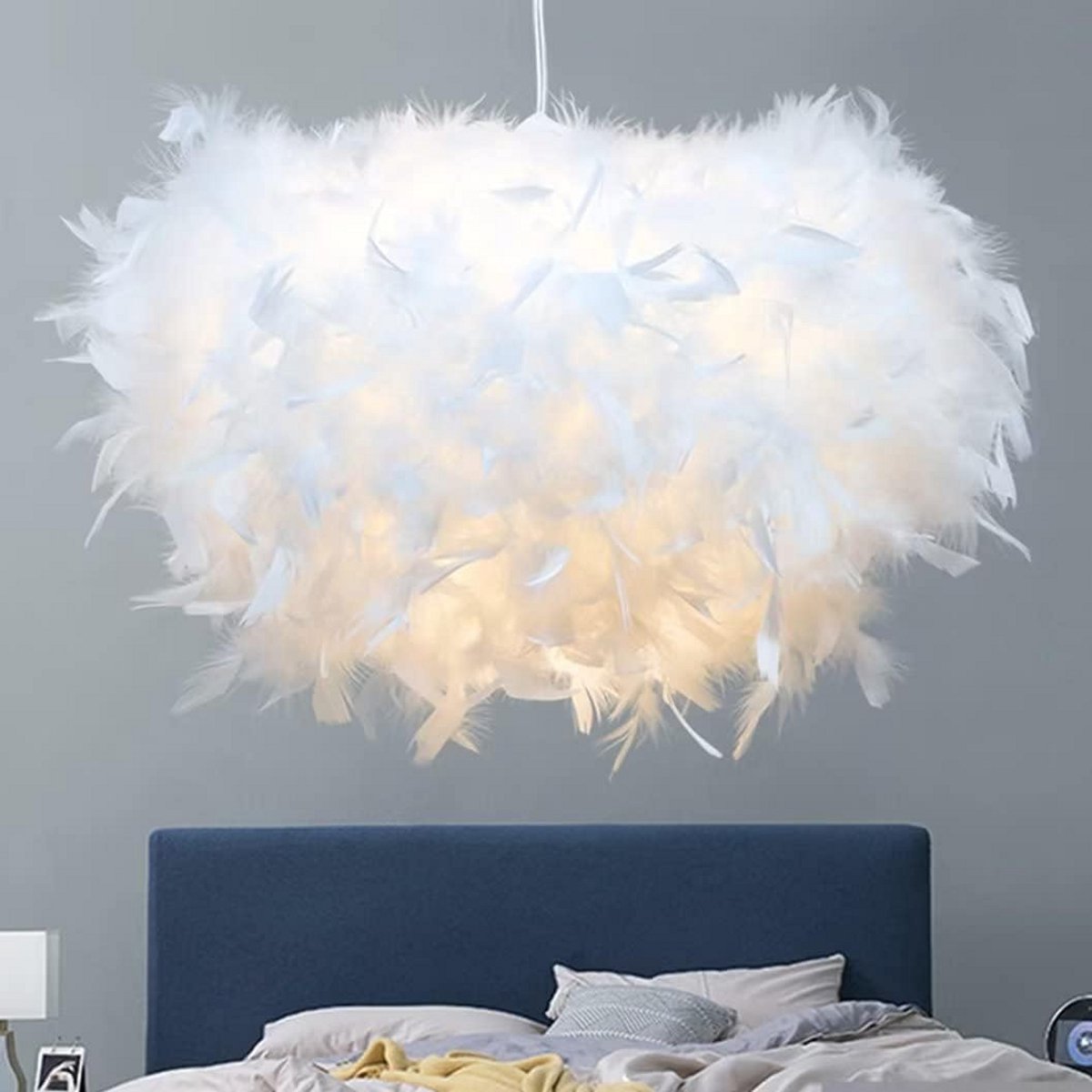 Hemisfeer Witte Veer Plafondlamp 50cm - Romantische Kroonluchter voor Woonkamer en Slaapka