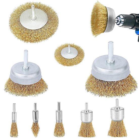 Draadborstelset 9 Stuks voor Boormachine - Koolstofstaal en Messing | bol