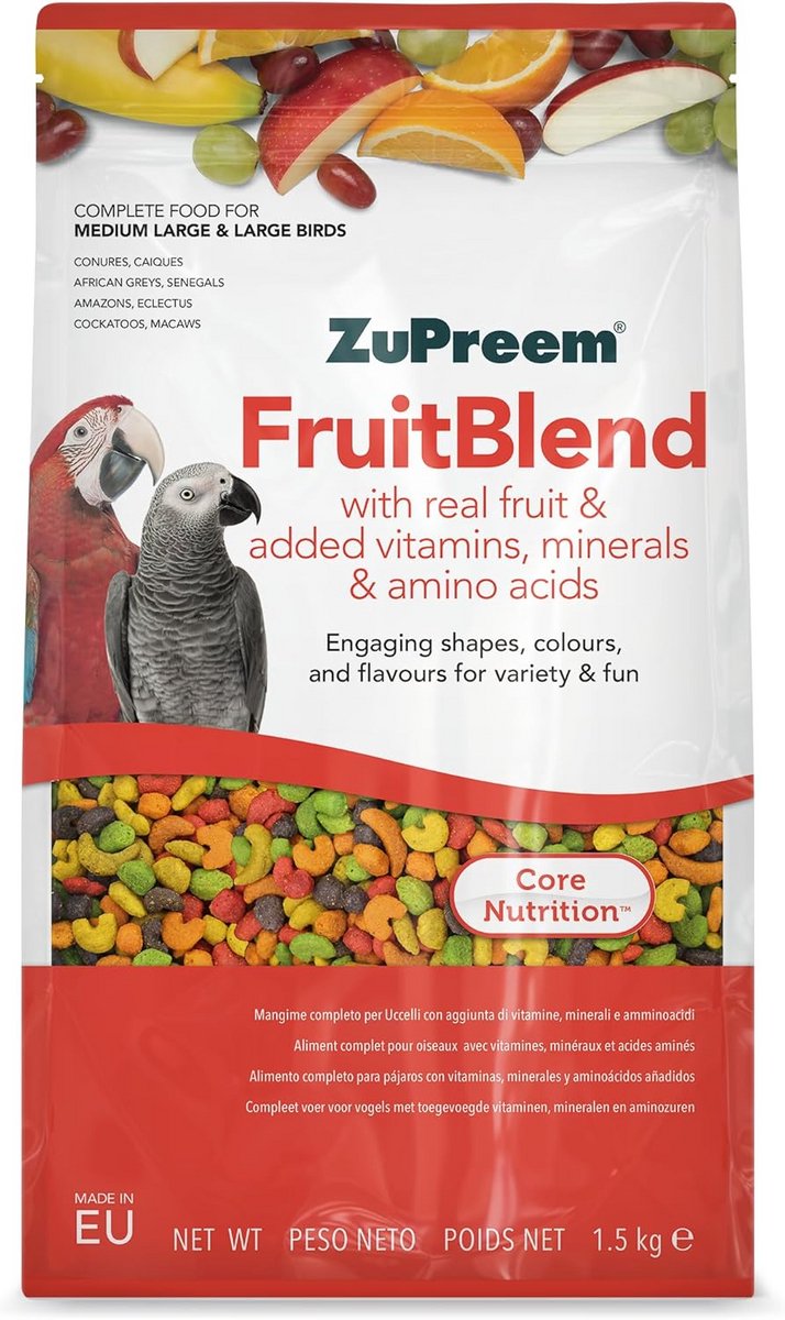 Multifruit vogelvoer met vitamines voor papegaaien en middelgrote tot grote vogels 1.5 kg
