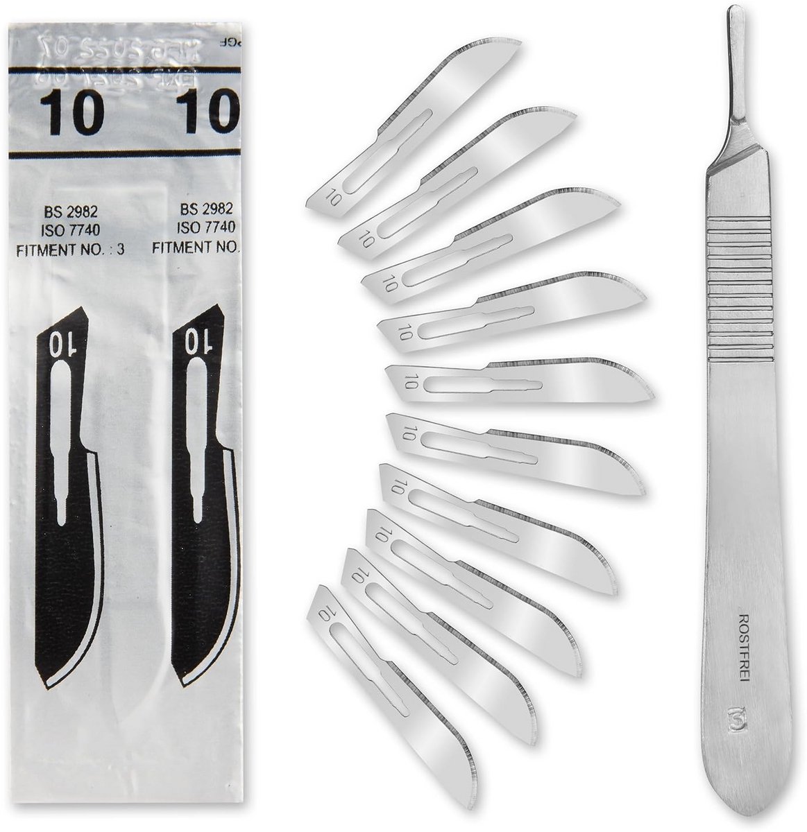 10 Stuks Scalpelmessen Set – Steriele Reservemesjes + RVS Scalpelhouder