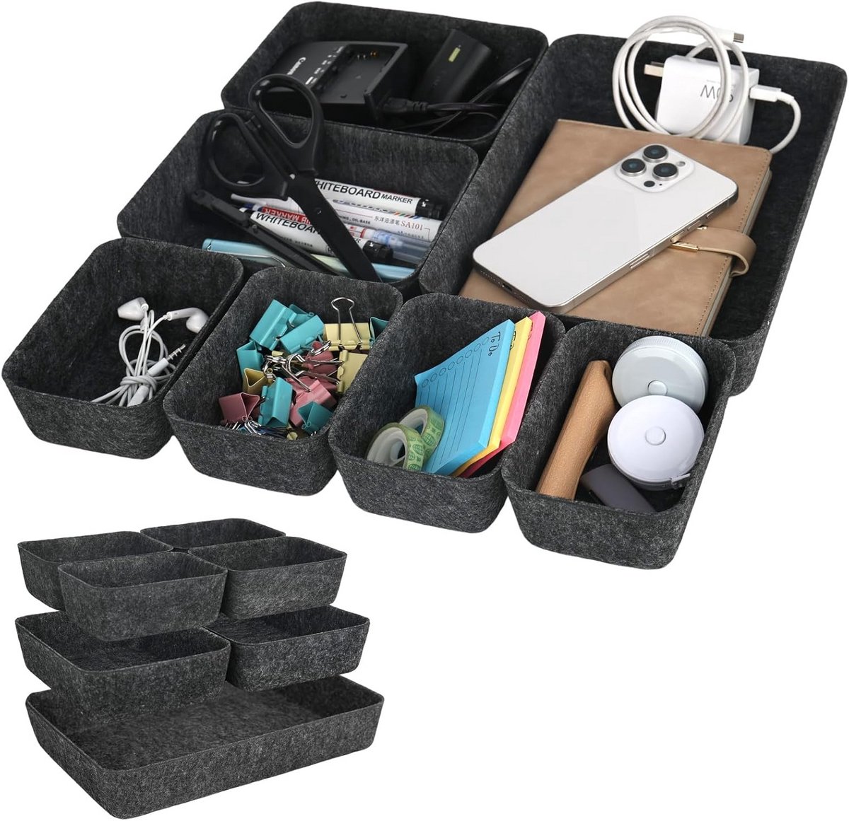 7-delige Stapelbare Vilten Lade-Organizers voor Bureau en Kast
