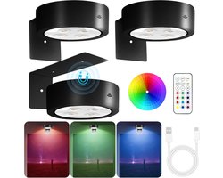 3 stuks plaatjeslamp, draadloze LED schilderijverlichting met afstandsbediening, dimbaar en met timer, 3 verlichtingsmodi, kunsttentoonstellingslamp voor fotolijst, kunstwerk, portret, wanddecoratie spot, zwart - RGB-stijl