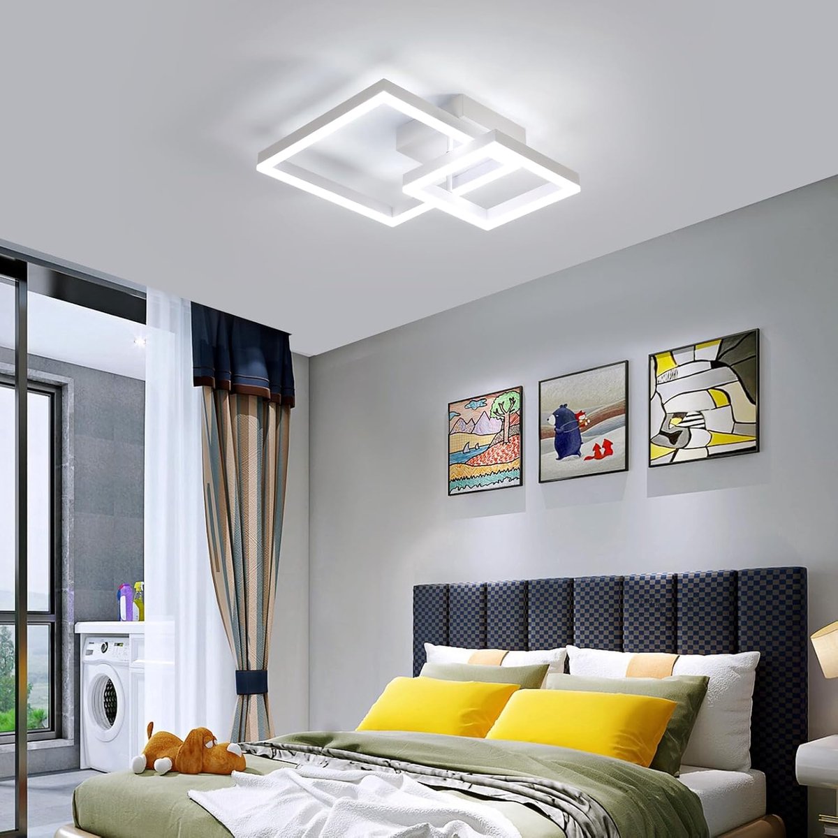 Haobosic - Grand plafonnier carré en acrylique - Blanc sable - 36 W - 6500 K IRC 80