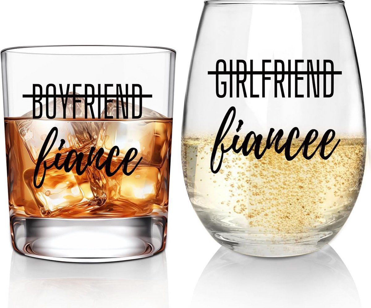 Set van Wijnglas en Whiskeyglas als Cadeau voor Verloofde Stellen