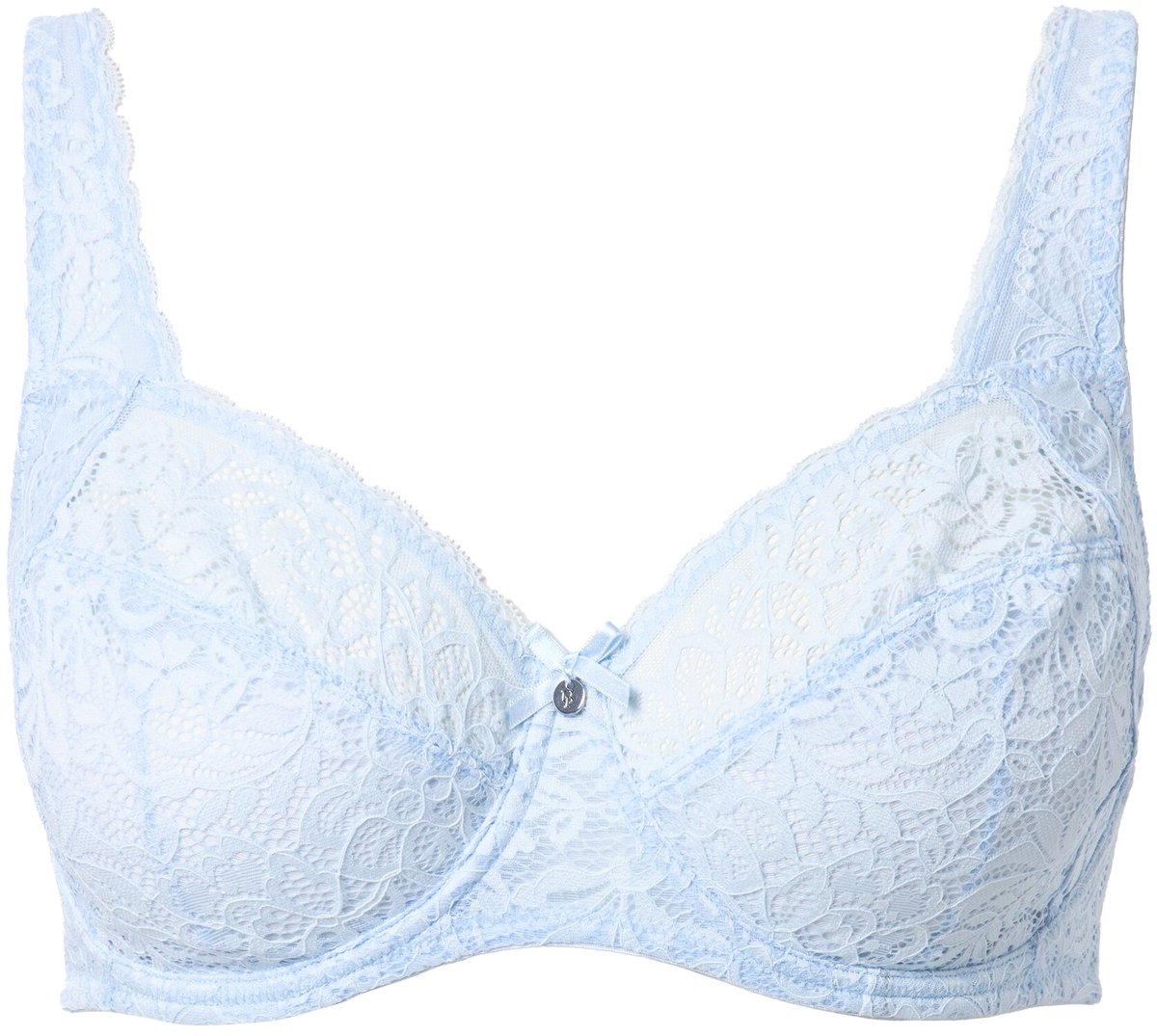 Ulla Popken Dames - Beugelbeha gebloemd kant zuiver kant - Blauw