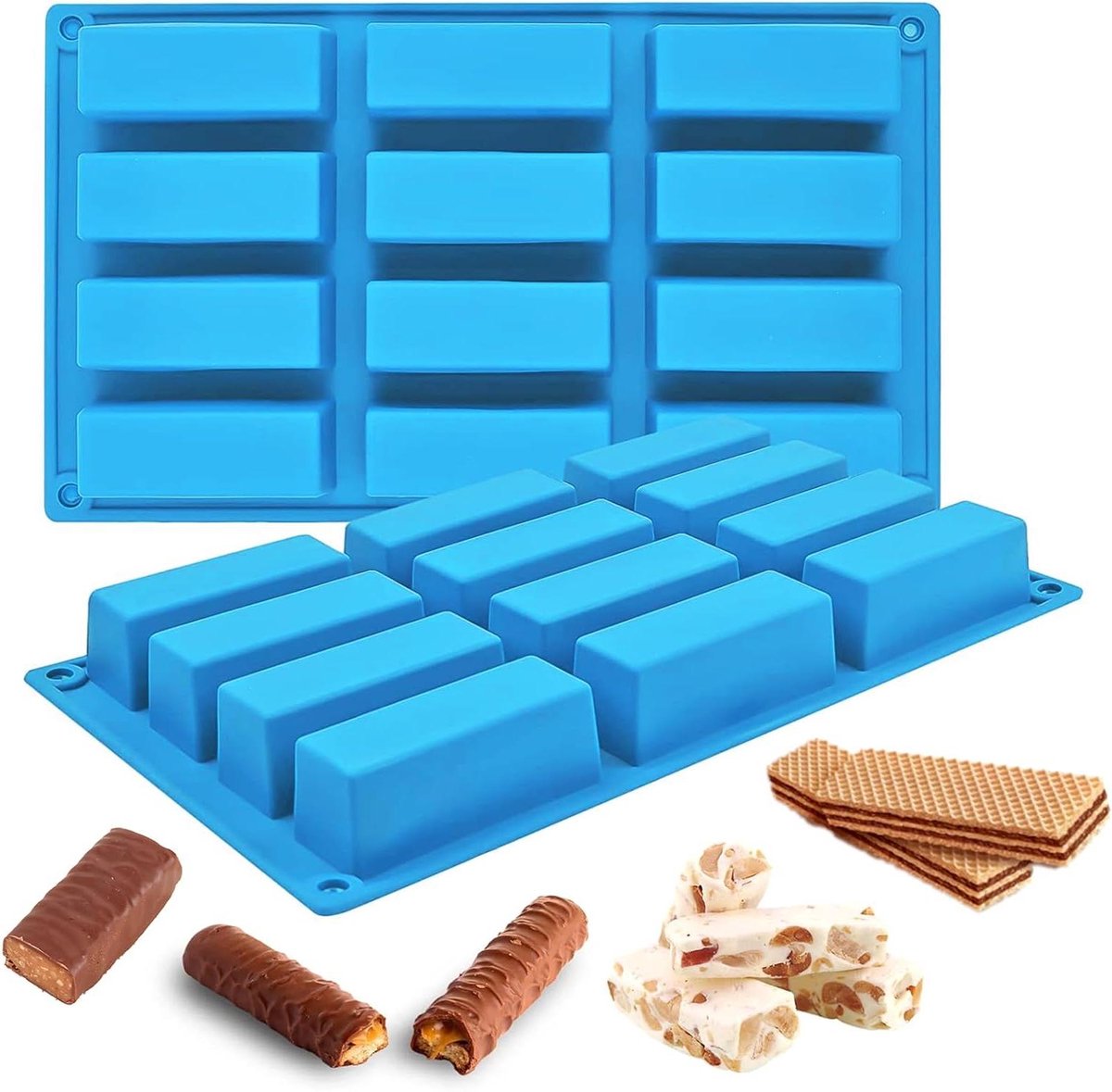 12-gats Siliconen Bakvorm voor Mueslirepen en Chocolade - Rechthoekig - Blauw