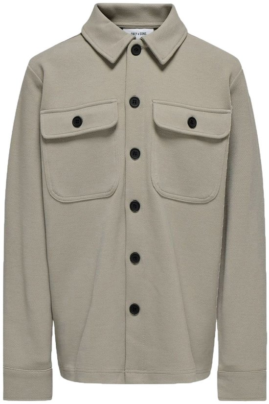 Beige spijkerjasje van ONLY & SONS met lange mouwen, kraag, twee borstzakken en zwarte knopen.