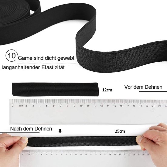 Elastiek 5 meter 4 stuurs - 10 mm 20 mm 30 mm 40 mm - Elastische band Rubber voor Broekrubber Do-het-zelf Handwerk Stoffen Naaien Zwart — afbeelding 4