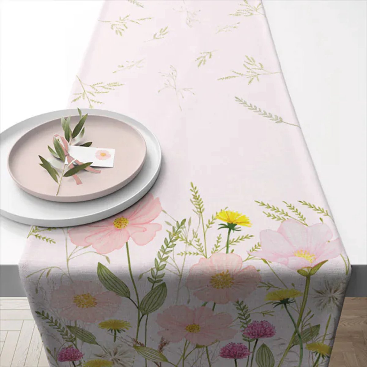 Ambiente Tafelloper 40 x 150 cm, Pastel Bloemen Roze