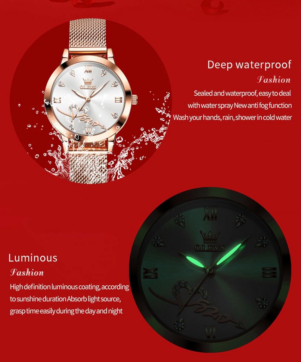 Dames Horloge Rose Goud Zwart Mesh Armband Slank Lichtgewicht Hardlex Glazen Japanse Quartz 30M Waterdicht - Verstelbare Roestvrijstalen Mesh Armband - Blauw, Wit, Zwart, Zilver Kleur Kies Uit