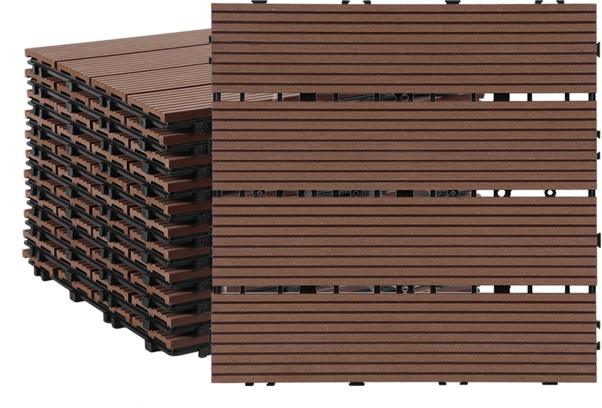 Terrastegels 9m² houten tegels 30x30 cm 99 stuks bruin voor terras, balkon, houten terrastegels met kliksysteem
