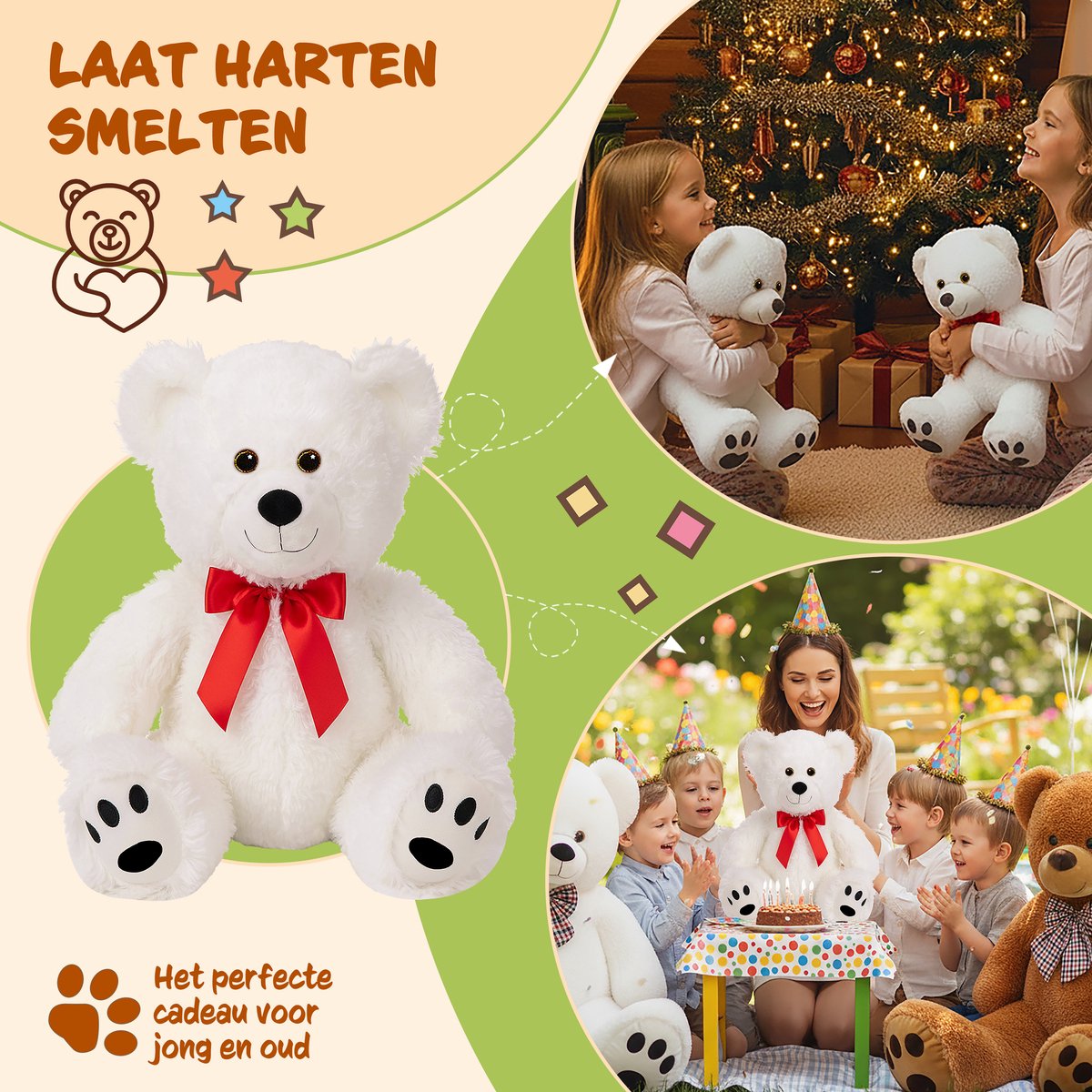Monzana Knuffelbeer L – 50cm Staand Pluch - Wit — afbeelding 6
