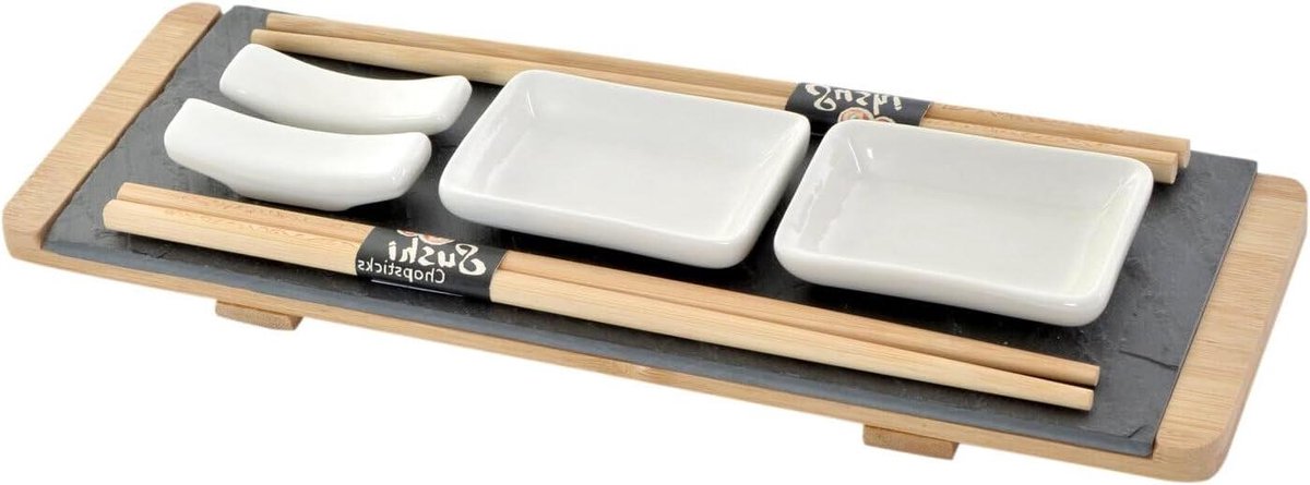 Provento- Sushi set bamboe servies - sushi maken - duurzaam - groot formaat - sushi set cadeau - voor sushi liefhebbers - bruin bamboe materiaal - geschikt voor 2 personen - klassiek design