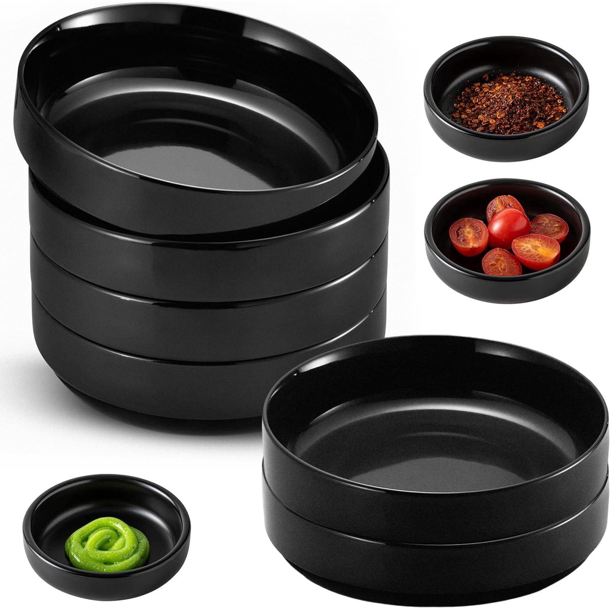 Unyqoos® Set van 6 compacte ronde schaaltjes voor dips, sauzen en snacks