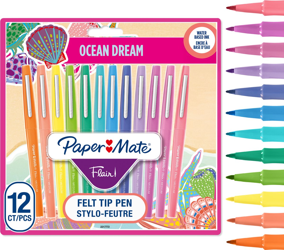 Paper Mate Flair Viltstiften | Markers met een gemiddelde punt (0,7 mm) | Assorti Oceaan Droom Kleurstiften | Voor Kinderen & Volwassenen Kleuren, Dagboeken & Meer | 12 Stuks