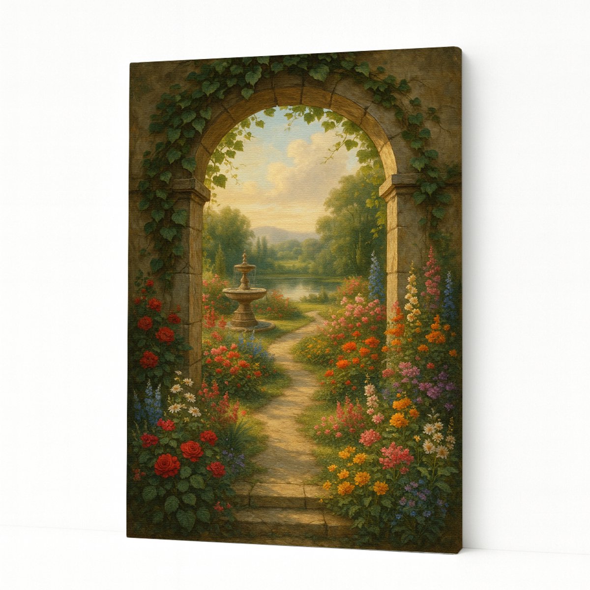 Stenen boog en fontein – interieurdecoratie – Canvas schilderij – 50x70 cm