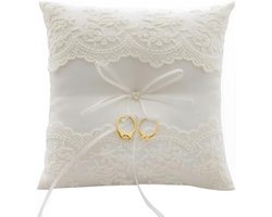 Lace and Flower Ring Cushion - Geëmbroideerd - Bloemenpatroon - Trouwring Kussen - Huwelijkscadeau