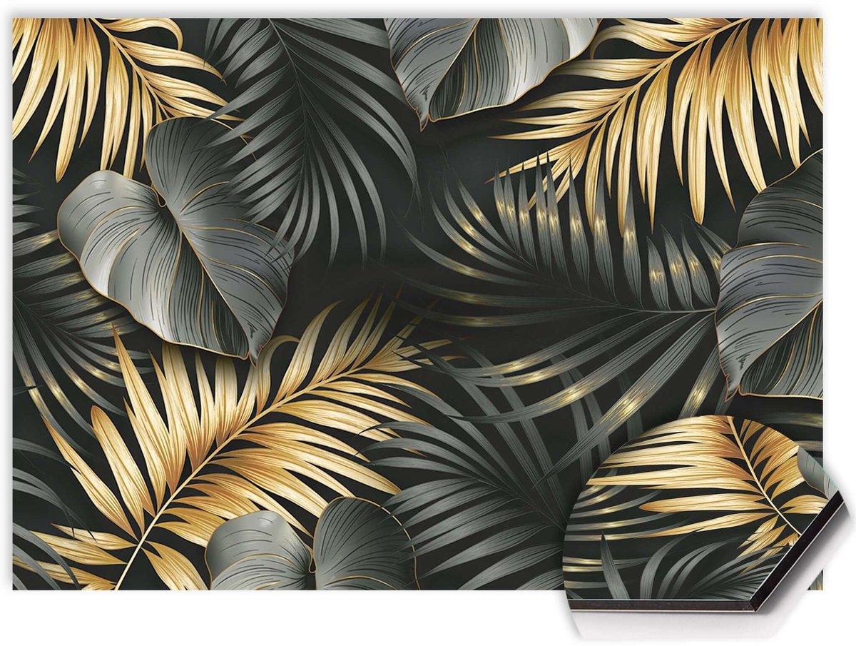 KitchenArt - Golden Palms Spatscherm - 70x30 cm - Spatscherm Achterwand Keuken - Spatwand Keuken