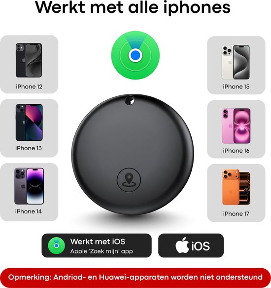 Buzzy Mini GPS Tracker voor IOS – 4 stuks - Werkt met Apple ‘Zoek Mijn’ App – Zonder Abonnement – Bluetooth Tracker voor Sleutels, Koffer, Hond & Auto – Zwart