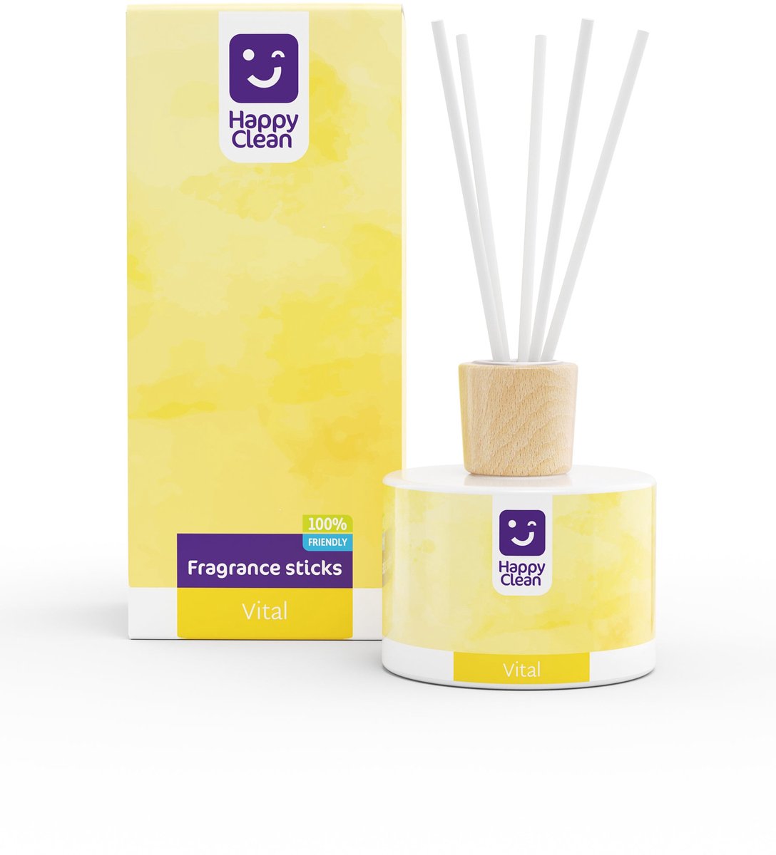 Happy Clean Geurstokjes 200 ml – Vital – Munt & Karwijzaad voor een goed gevoel – Extra langdurige geurverspreider voor Huis & Kantoor
