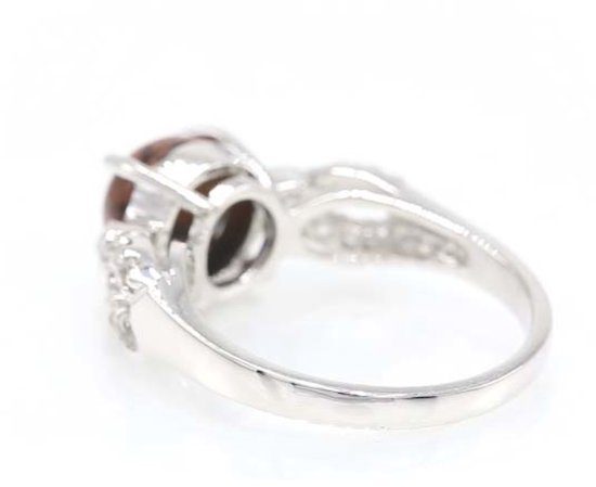 Cavill Bague Argentée Acajou Obsidienne 1,4 ct avec Topaze Blanche 925 Argent Sterling Élégante Pierres Précieuses Naturelles Cabochon Bague