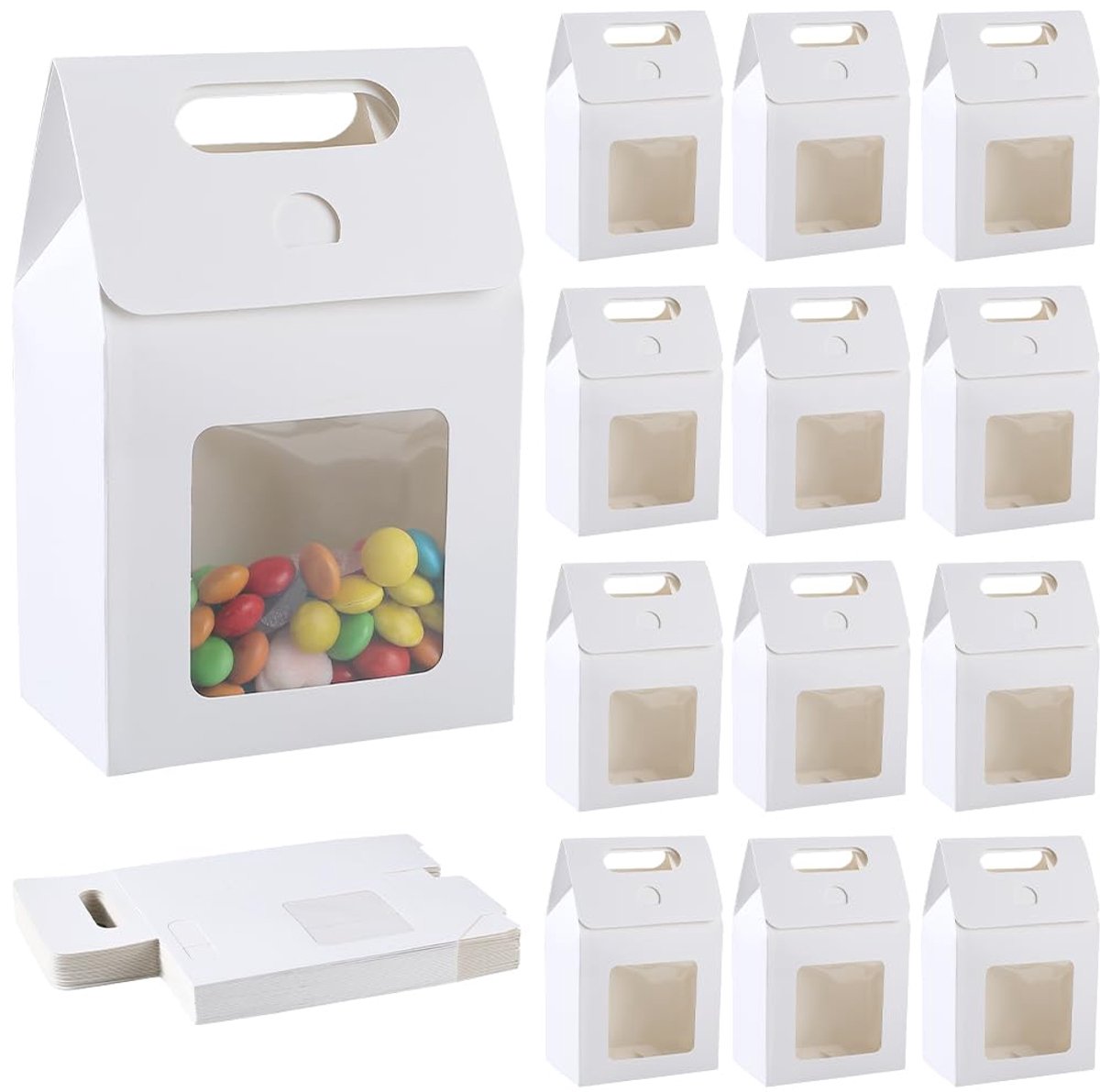24 stuks Kraft-papieren zakken met helder venster Kleine witte staande cadeauzak met handvatten voor snoep, koekjes, verpakking, opslag van geschenken, festivals, bruiloften, kerstfeesten 9,7x5,8