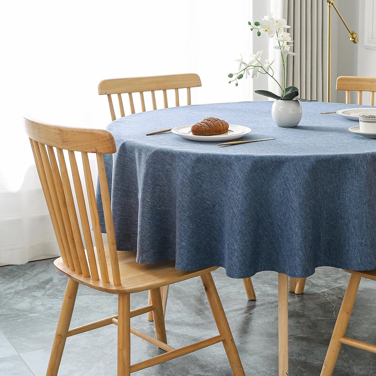 Stunq® Duurzame en Waterafstotende Linnen-Gevoel Tafeldeken - Blauw, Diameter 120 cm