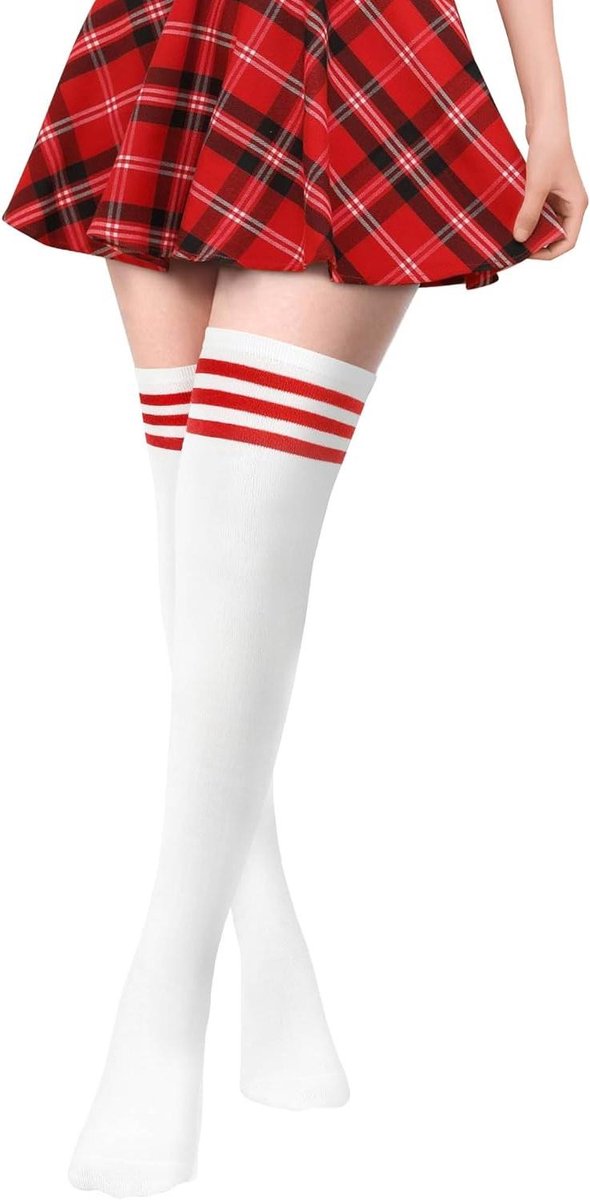 Cosensi - Rode overknees sokken voor dames | Winter kniekousen voor voetbalsport en cosplay | Warme lange sokken voor college cheerleader kostuum - Dames meisjes