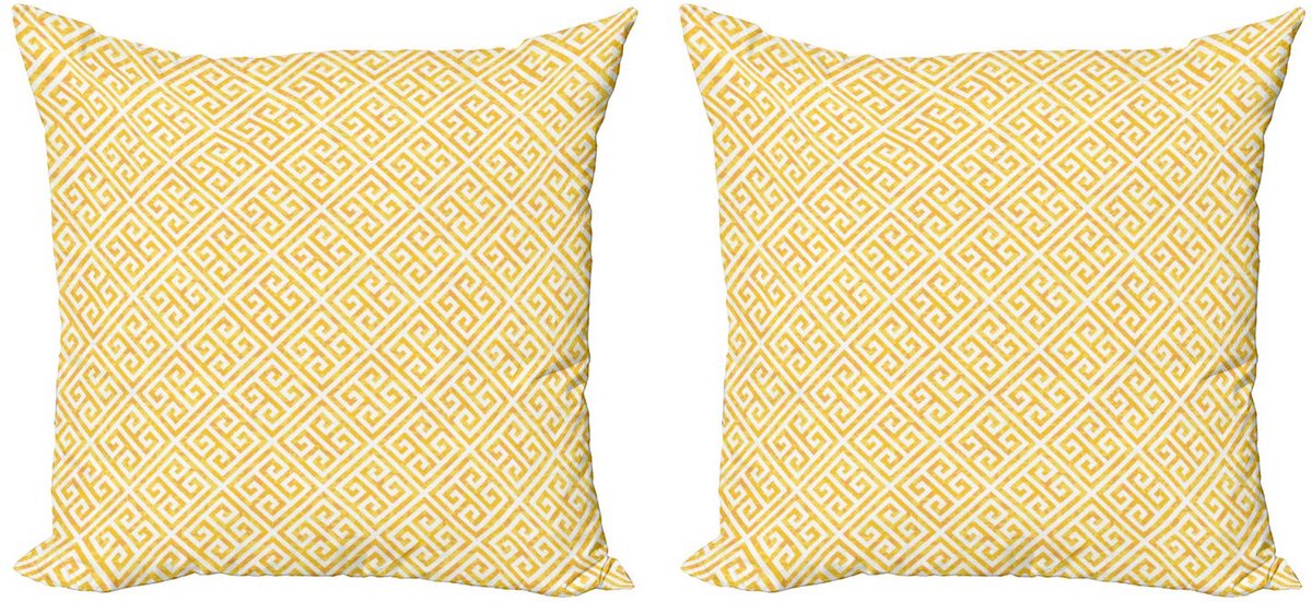 ABAKUHAUS Griekse Sleutel Kussenhoes Set – 2x50x50 cm – Geel/Wit – Dubbelzijdig digitaal drukwerk