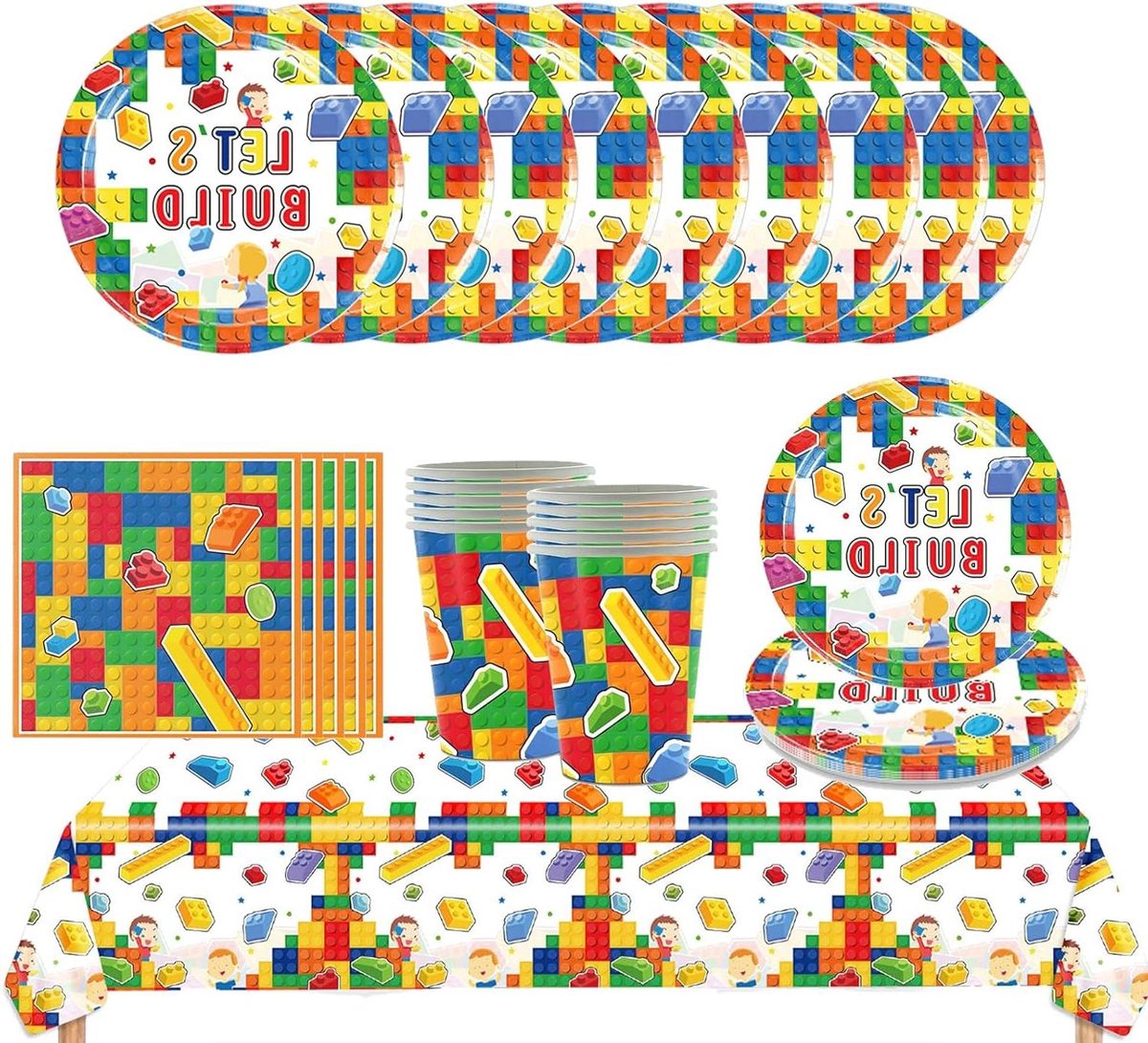 Cosensi - Placemat set voor verjaardagsfeesten, tafeldecoratie met tafelkleed, borden, bekers, servetten, jongens en meisjes verjaardagsdecoratie