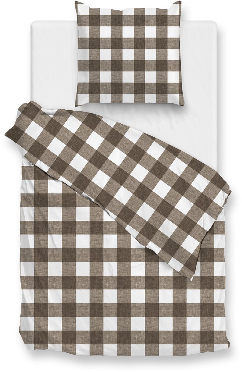 Zohome Dekbedovertrek Quattro-di-Lino - Bedlinnen met Ruiten - Taupe - Dekbedhoes van 100% Katoen, foto 2