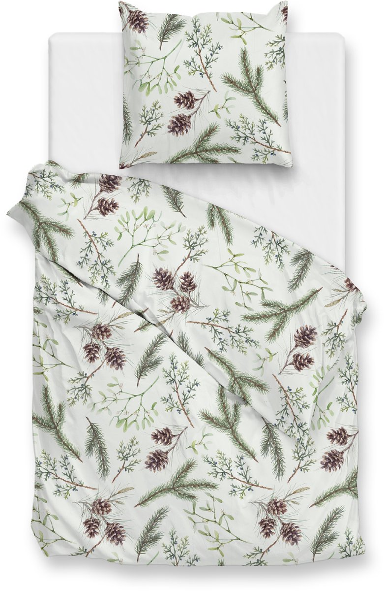 Zohome Dekbedovertrek Pino - Bedlinnen met Takken print - Groen - Dekbedhoes van 100% Katoen-Flanel Blauw, Groen