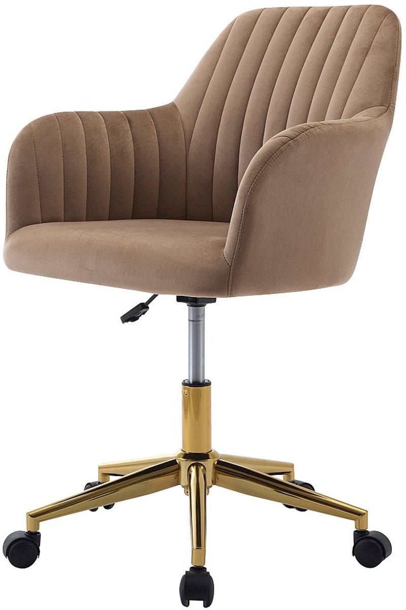 Vente-unique Bureaustoel - Fluweel - Beige en goudkleurig - afbeelding 3