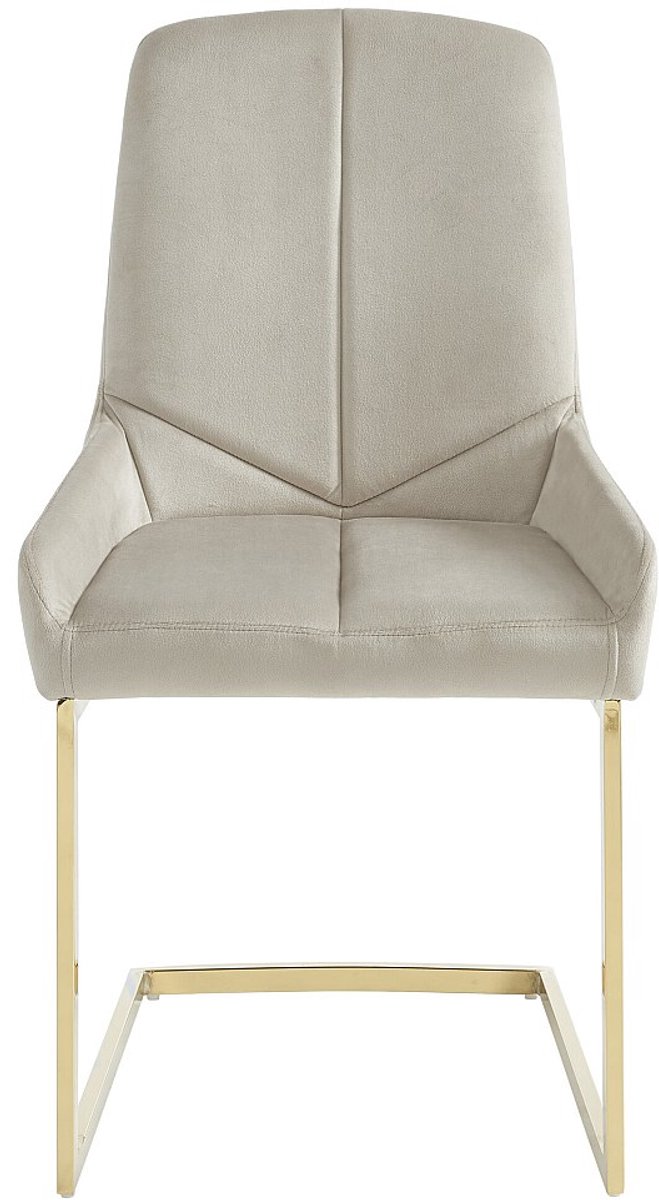 Vente-unique Set van 2 stoelen in fluweel en goudkleurig metaal - Beige - BERLONA