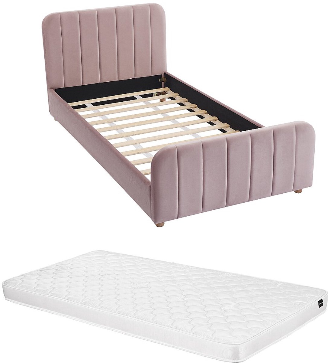 Vente-unique Bedframe fluweel roze 90 x 190 cm