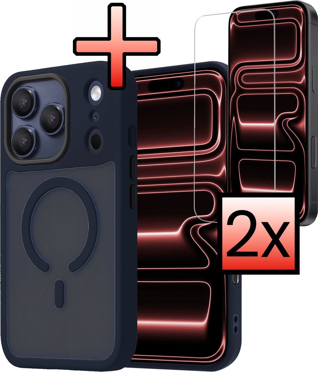 Hoesje - 2 Stuks - Geschikt voor Apple iPhone 17 Pro - Magsafe Compatible - Sterk & Shockproof - Back Cover - Shock Proof Case - Telefoon Hoes - Donkerblauw