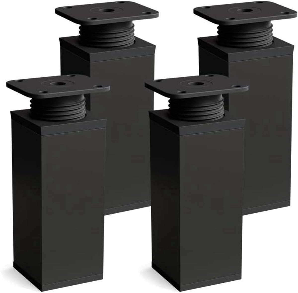 Stunq® Set van Vier Matte Zwarte Verstelbare Meubelpootjes - Universele Compatibiliteit