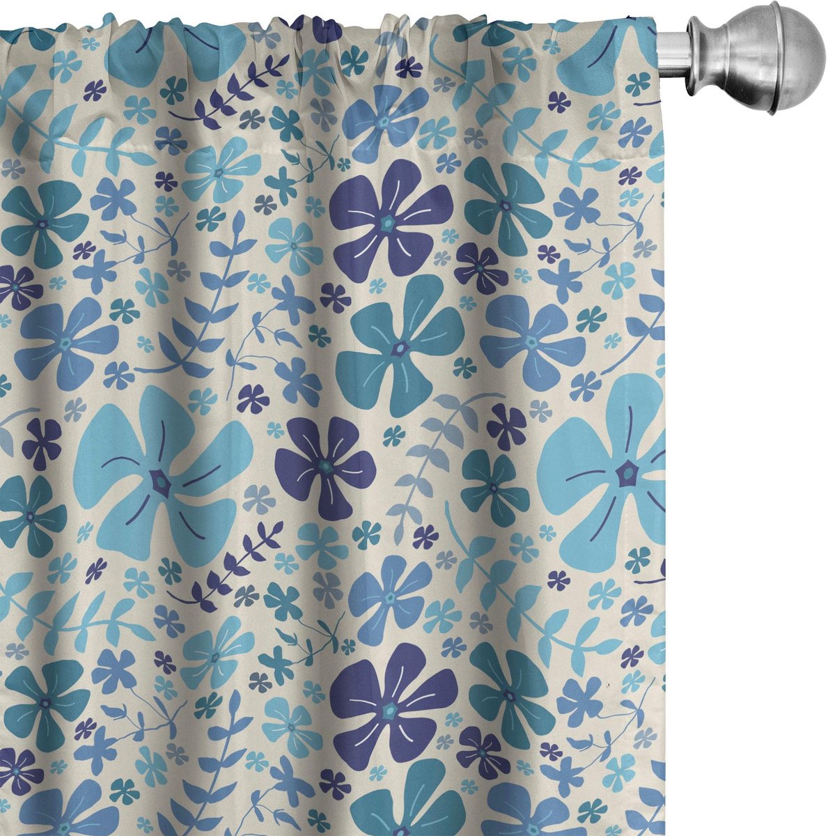 ABAKUHAUS Bloemen Gordijnen – 2x75x225 cm – Blauw, Microfiber