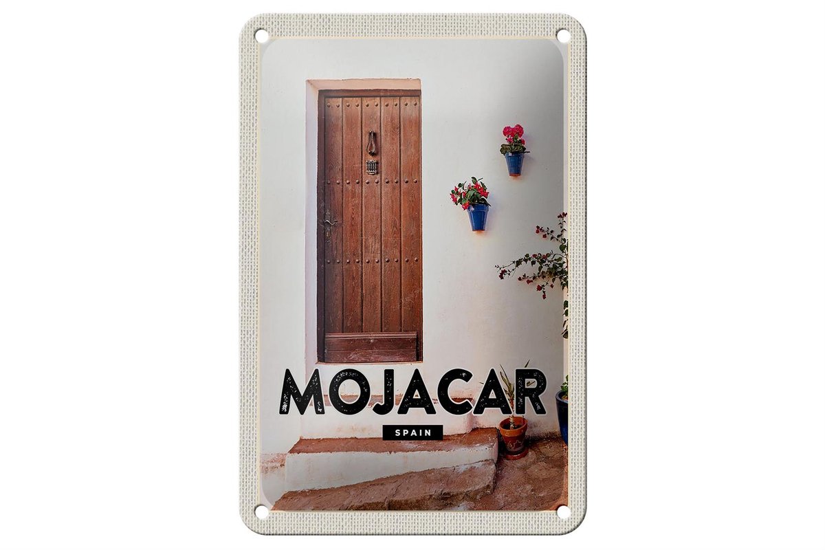Blechschild Reise 12x18cm Mojacar Spain Spanien Hozltür Geschenk Schild
