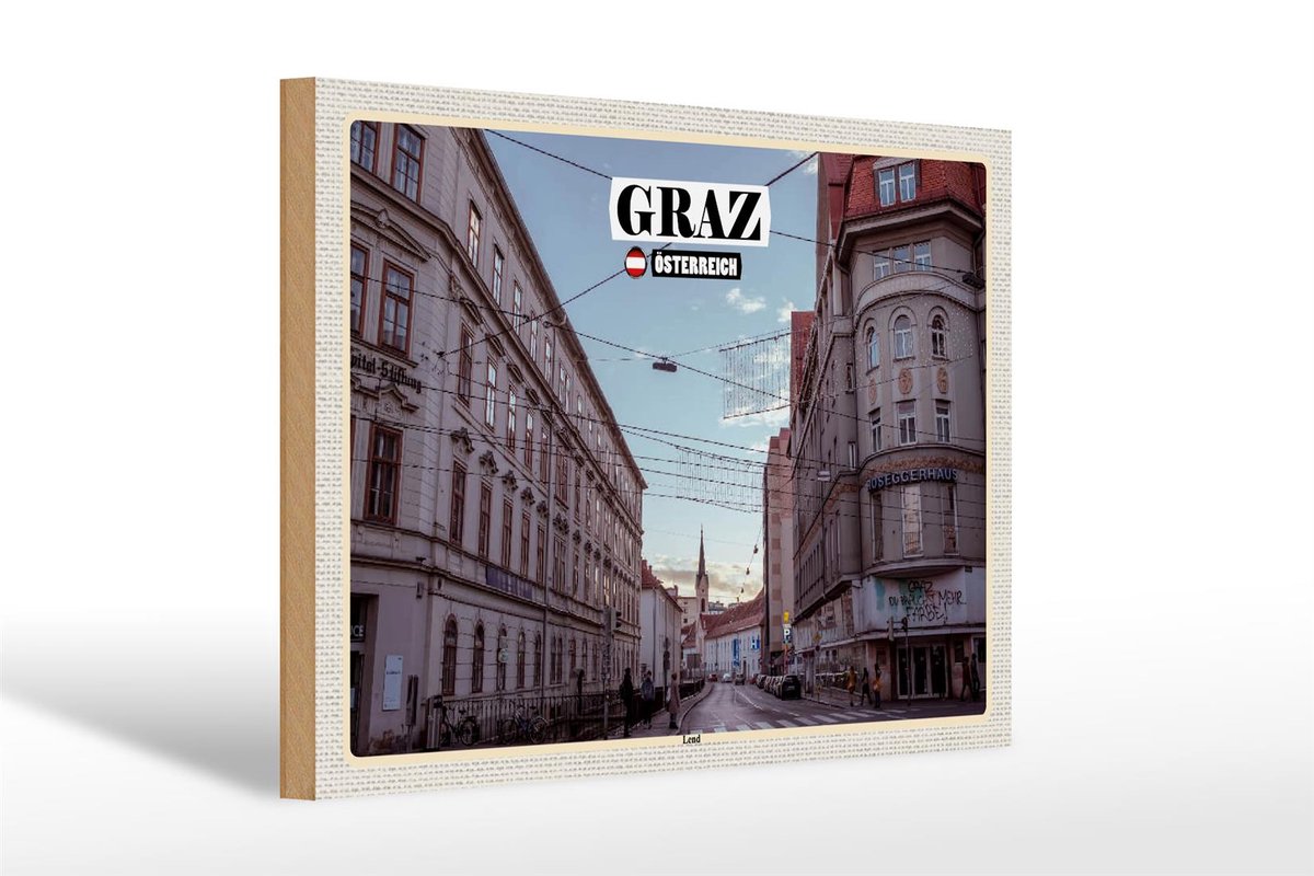 Femer Holzschild Reise Graz Österreich Lend Stadt 30x20cm