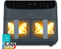 MEDION P20 XXL Heißluftfritteuse mit 2 Kammern (8,7 Liter, Airfryer, 2.600 Watt, Doppelkammer, 10 Automatikprogramme, 2 Schubladen, Sichtfenster, Dualer Airfryer, ILAG PFAS-frei, MD11760) matt grau