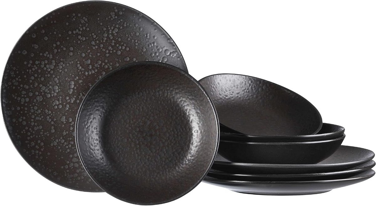 8-delig Tafelservies Set - Zwart-Bruin, Modern Design